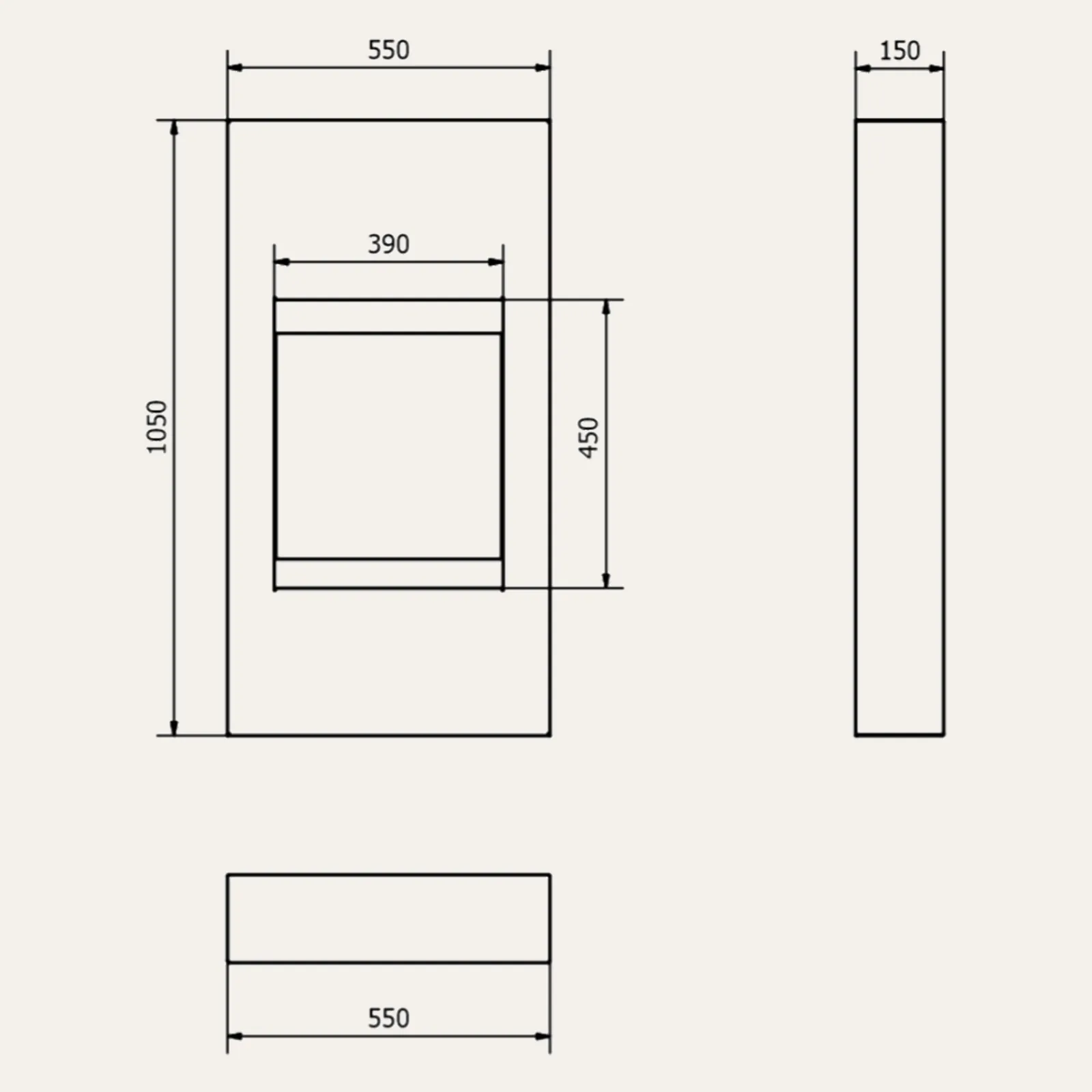 Modern Freestanding Bioethanol Fireplace – dimensions diagram