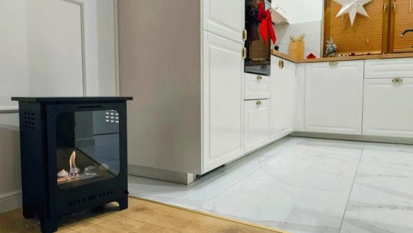 Mini Stove Bioethanol Fireplace – Matt black in a home setting