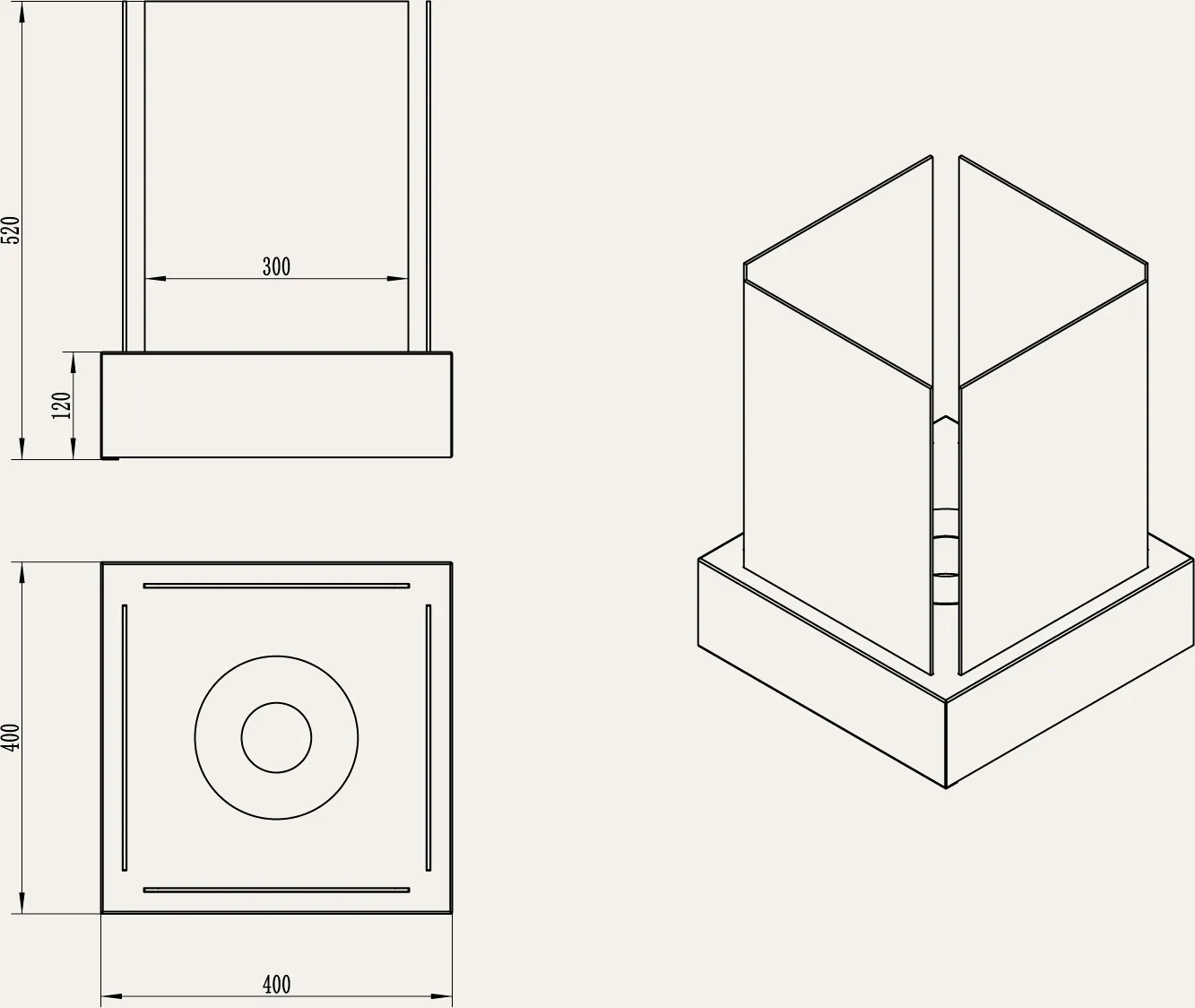Sunset Garden Bioethanol Fireplace – dimensions diagram