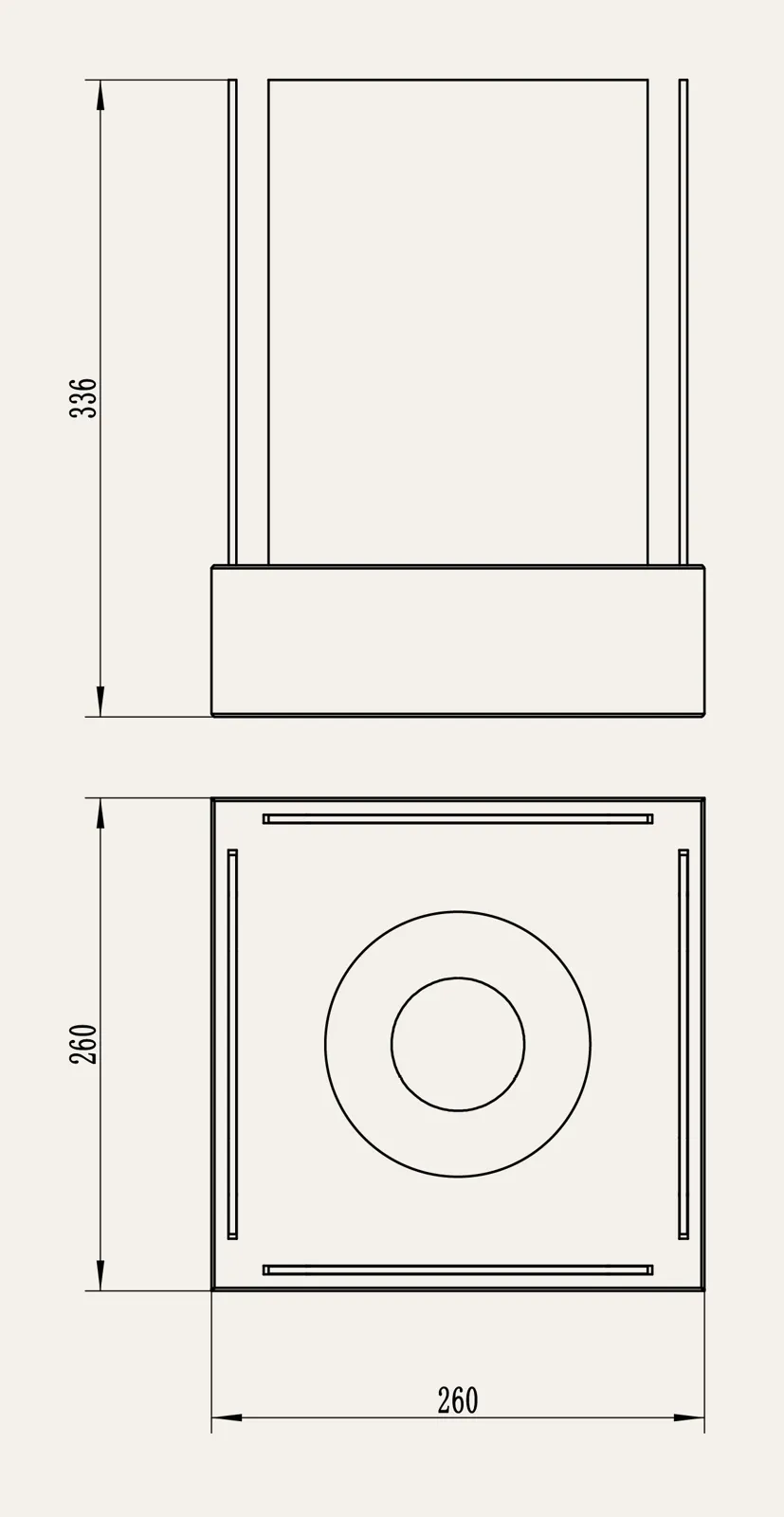 Sunset Garden Mini Bioethanol Fireplace – dimensions diagram