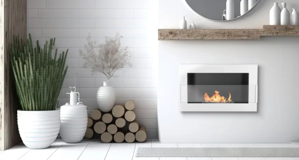 650 Wall Mounted Bioethanol Fireplace – White gloss in a home setting