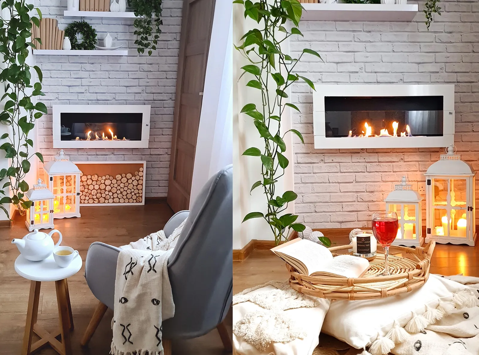 900 Wall Mounted Bioethanol Fireplace – White gloss in a home setting